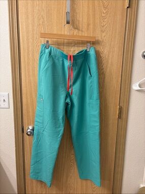 Figs Drawstring Scrub Pants mint green with orange Accent